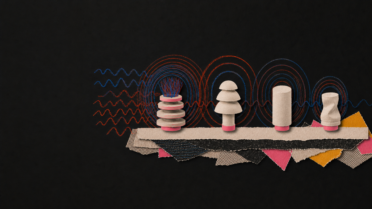 Tactile paper collage comparing earplug comfort, pressure and sound reduction