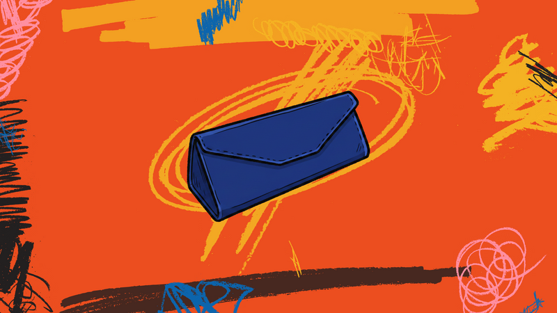 Hand-drawn GOGHINI doodle of the cobalt blue foldable glasses case
