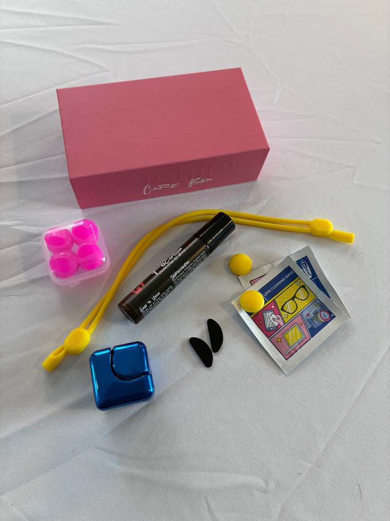 GOGHINI Care Box contents laid out beside the box