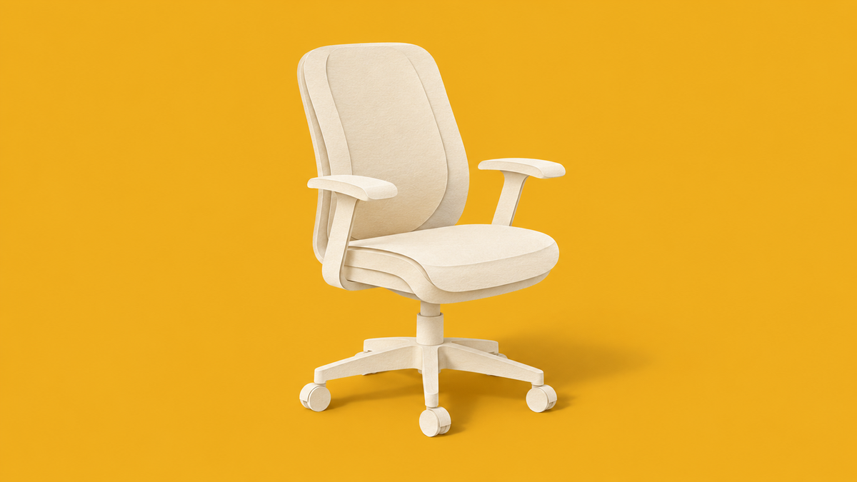 Cream paper swivel chair on a yellow background